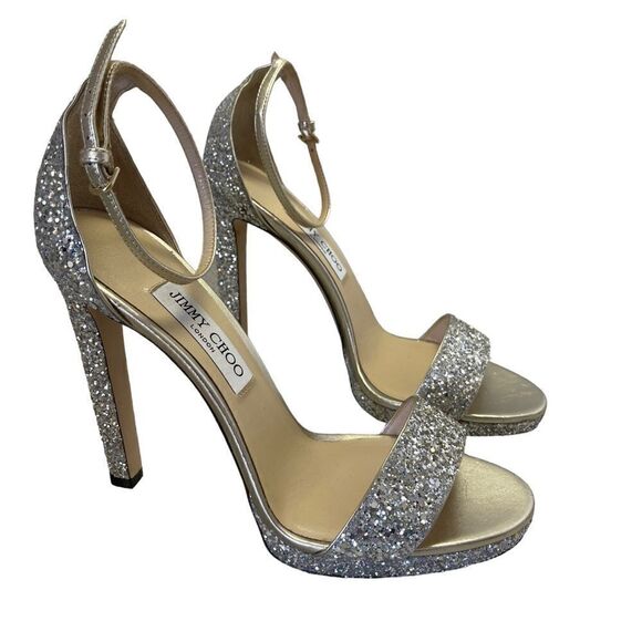 Jimmy Choo Misty Silver Glitter Sandals - Picture 3 of 8